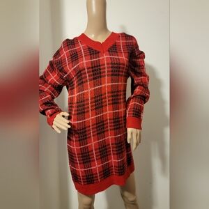NWT Red and Black Plaid V-Neck Sweater Dress or Tunic